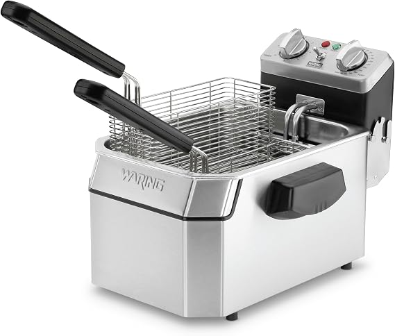 Waring Deep Fryer with 10 lb Capacity | 10 lb Capacity, Two Half-Size Baskets and One Full-Size Basket, Chicken Wings, Mozzerella Sticks