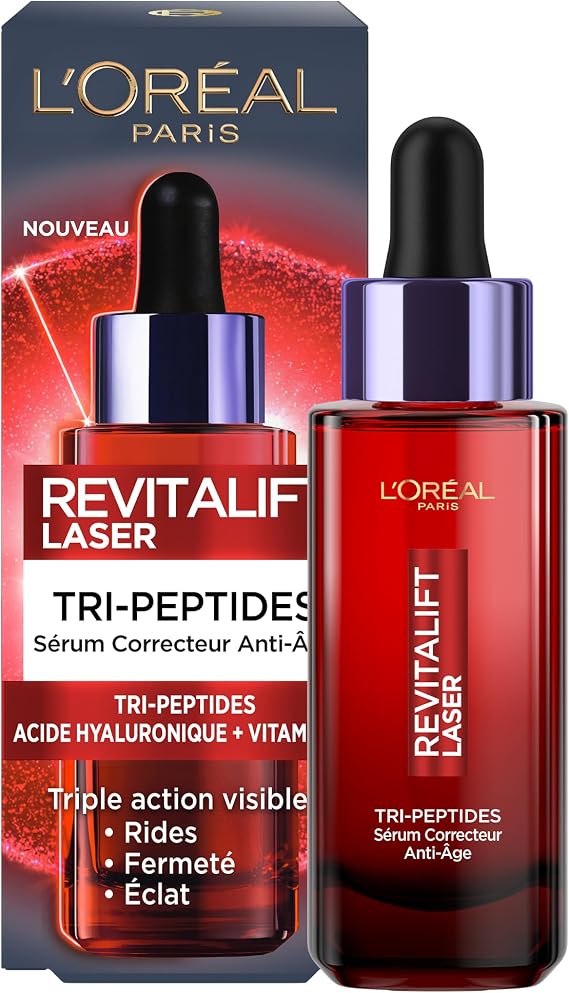 L'Oréal Paris - Anti-Ageing Serum for Face - Triple Action Anti-Ageing Care - With Hyaluronic Acid Peptides & Vitamin C - For All Skin Types - Revitalift Laser X3 - 30 ml