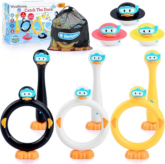 WeeHomm Pool Diving Toys for Kids, 9 PCS Swimming Pool Diving Rings, Summer Duck Dive Sticks with Duck Float Toys for Kids 4-8 8-12, Fun Outdoor Underwater Pool Games for Teens