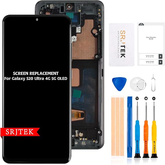 SRJTEK For Samsung Galaxy S20 Ultra 5G LCD Screen "OLED Fingerprint Support 6.78" Not OEM" Screen Replacement Repair Frame Touch Panel Digitizer for SCG03 SM-G988 Model LCD Display Touch Screen
