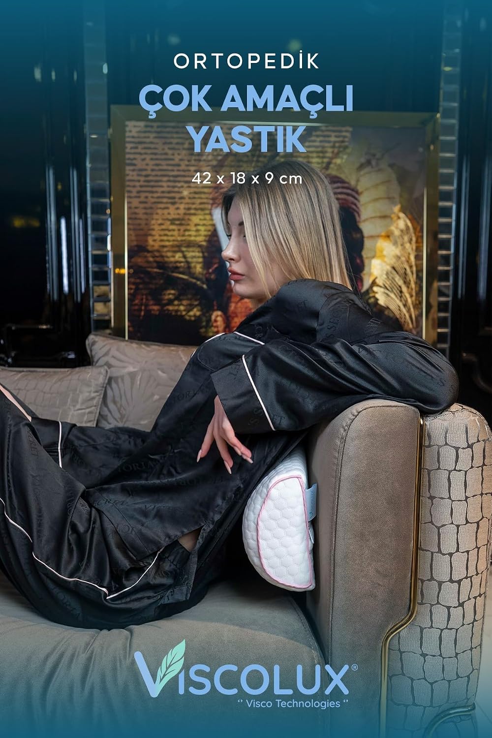 Çok Amaçlı Ortopedik Visco Yastık - Horlama Yastığı Hamile Yastığı Pembe 42x18x9, Pembe