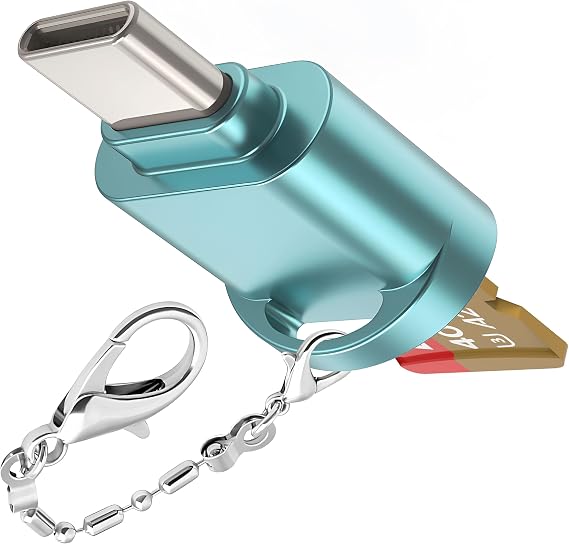 USB C Micro SD Card Reader for Android Phone, Camera, Laptop with Keychain, Mini Metal Type-C Card Reader (Bule)