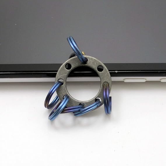 Titanium Accessories EDC UFO UNI-FLEX Organizer Keyring+6pcs 12mm Ti Micro Ring Anodized Blue