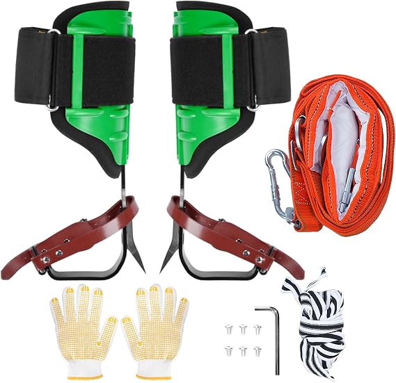 Upgraded Tree Climbing Spikes Set, 1 Pair Adjustable Non-Slip Climbing Gear with Straps, 350lbs Load Capacity Climbing Spurs for Tree Trimming, Tree Cutting, Tree Work, Picking Fruit