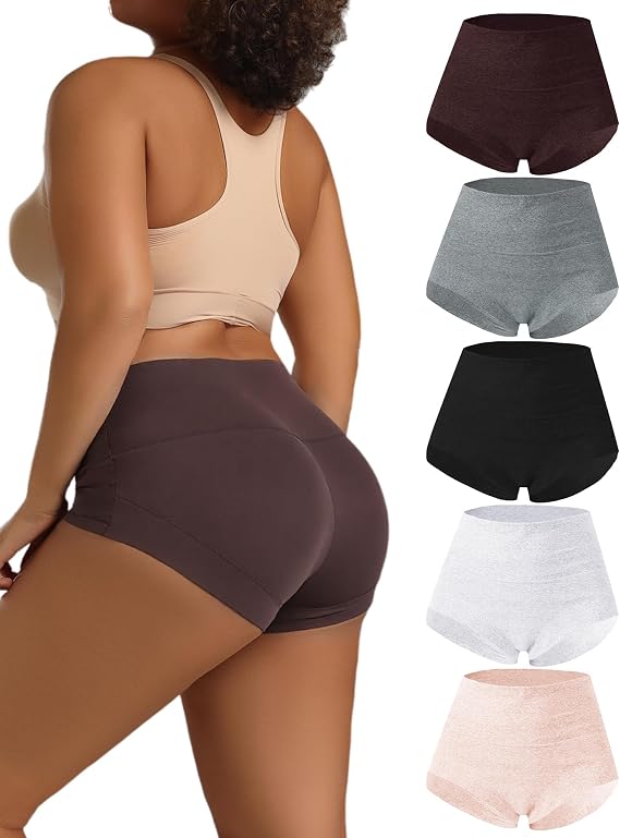 Womens High Waist Seamless Underwear, Stretch Full Coverage Briefs, 5-Pack Comfort Panties