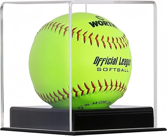 Pro Collector's UV Protection Softball Display Case Baseball Display Case Stand Championship Square BoxClear Display Cube for Official 12 Inches Ball Ball Storage Collections (Black Plastic Stand)