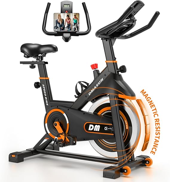 DMASUN Exercise Bike, Silent Magnetic Resistance Stationary Bike for Home with 330 LBS Capacity, Pedals with Anti-loosening Nuts, Indoor Bike with Comfortable Seat Cushion, Digital Display with Tablet Holder