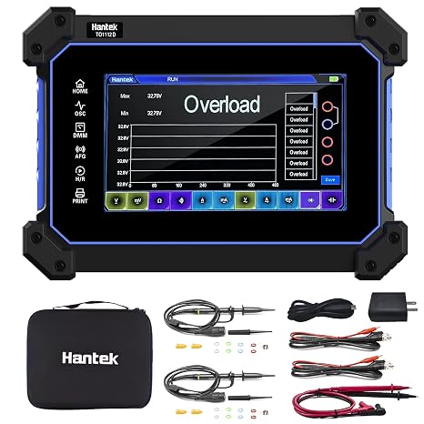 TO1112D Hantek Tablet Oscilloscope 2CH 110MHz Waveform Generator Multimeter | 3 in 1 Function, Digital Oscilloscope, 25MHz AWG and Digital DMM 7" TFT Touch Screen(TO1112D/110MHz)