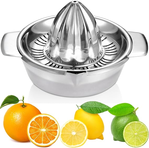 Citrus Lemon Orange Grapefruit Juicer Manual Squeezer 304 Stainless Steel Robust Hand Juicer Reamer Rotation Press with Strainer&10oz Bowl, 2 Pour Spouts, Dishwasher Safe, Easy to Clean, Heavy Duty