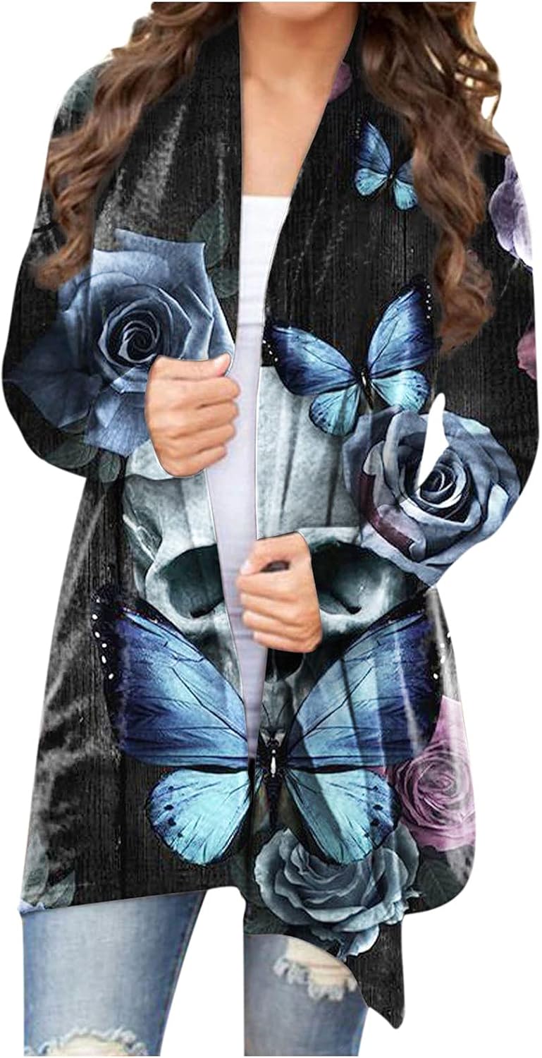 2021 Halloween Cardigan for Women Long Sleeve Casual Loose Fit Pullover Open Front Sweatshirt Coat Jacket