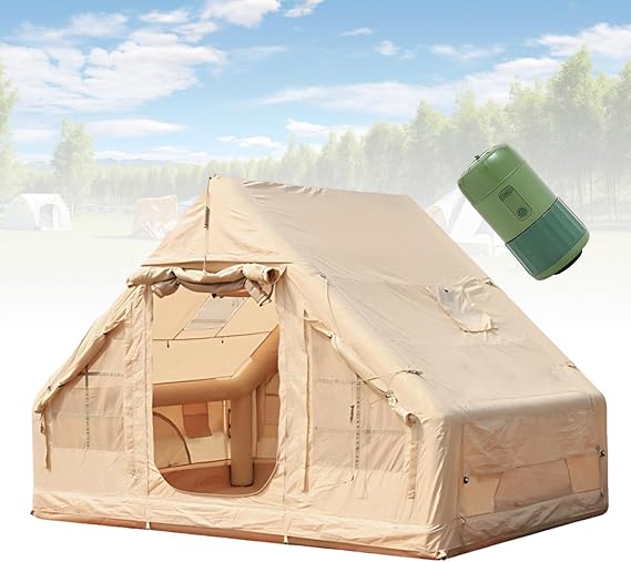 Heavy Duty Inflatable Tent, 4 Season Hot Tent with Stove Jack and Electric Pump, Water Repellent Air Camping Tent, Easy Set Up Shelter for Backyard and Travel