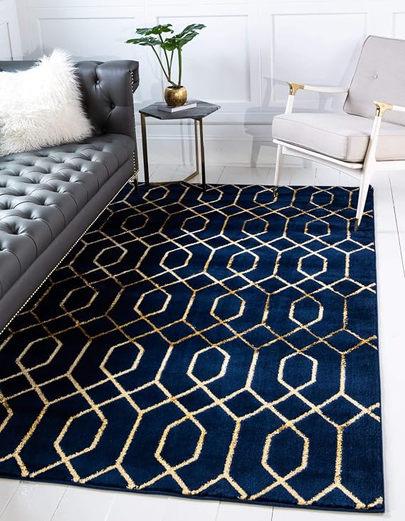 Marilyn Monroe Glam Collection Area Rug - Trellis (2' x 3' Rectangle, Navy Blue Gold/ Gold)