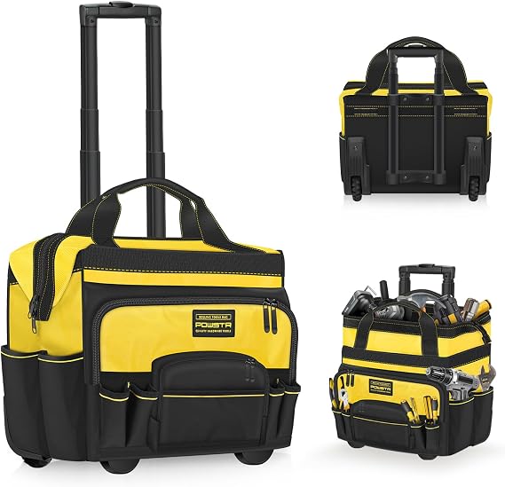 20" Rolling Tool Bag on Wheels,Heavy-Duty Rolling Tool Tote Bag with 1680D, Telescoping Handle,15 Pockets,Dual-zipper Design,Multi-use Tool Bags Organizer for Construction, Electrician