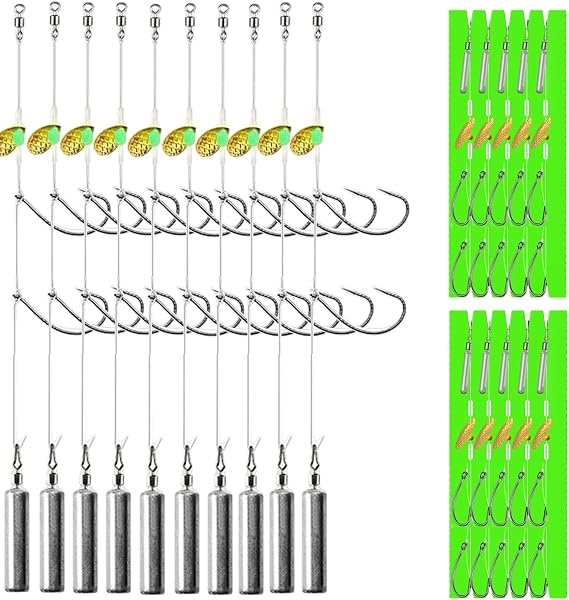 10Pcs Drop Shot Ready Rigs Kit with 2 Fishing Wacky Hooks,No Snag Skinny Sinker(1/2oz,3/8oz,1/4oz.1/5oz.), Spinner Blades, Fishing Bass Rig Cylinder Saltwater Freshwater