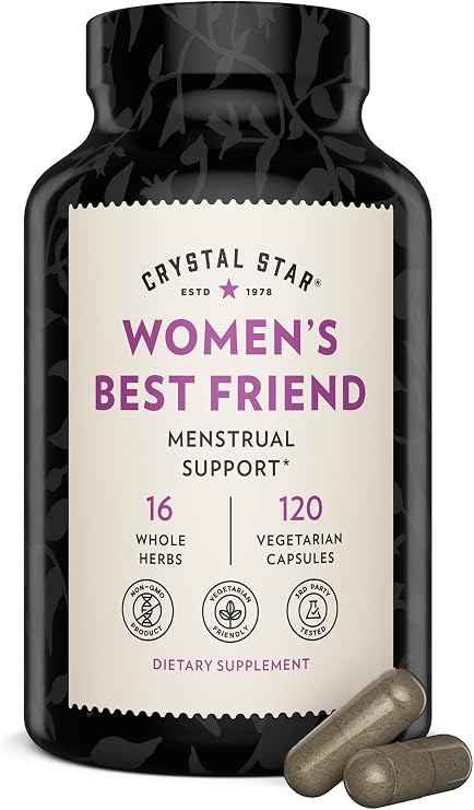 Crystal Star Women's Best Friend for Periods, 120 Capsules - Menstrual Abdominal Cramps, Bloating, Monthly Cycle Support - Natural Female Herbal Supplement Caps - Vegetarian Vegan Non-GMO