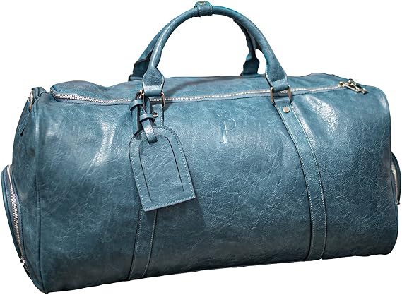 Sole Premise Leather Sneaker Bag Duffel Travel Shoe Bag (Blue)