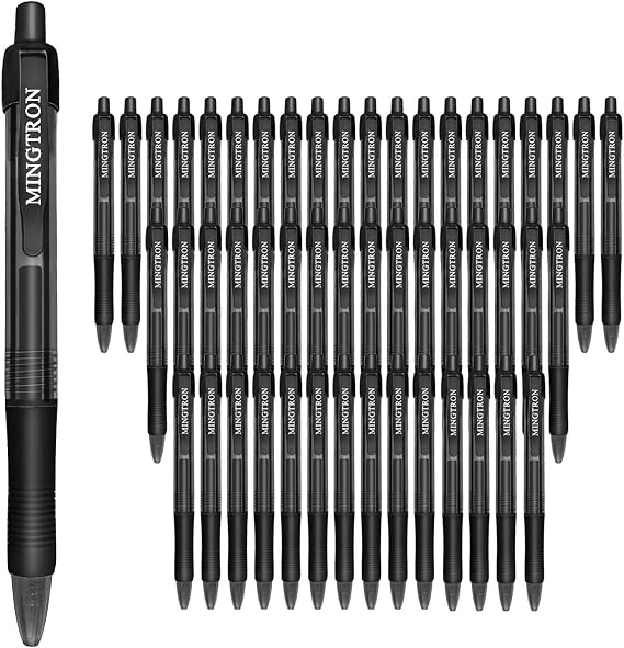 50 Pack No Smear Black Ink Retractable Fine Point Gel Pens Bulk, 0.5MM