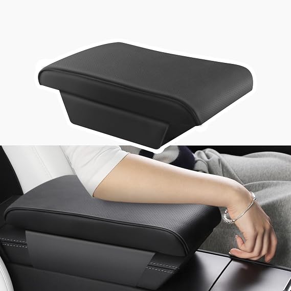 TPARTS Leather Armrest Support Cushion for All Tesla Model 3/Y/X/S/Y L | Nappa Leather Surface Memory Foam Tesla Interior Accessories Console Armrest Pillow Elbow Rest Cover Pad (Black)
