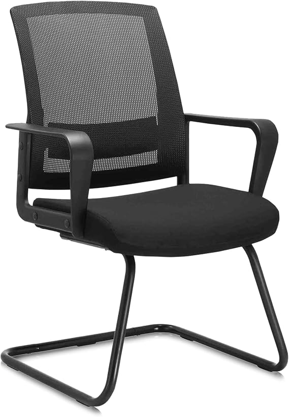 CLATINA Waiting Room Chairs with Armrests and Adjustable Lumbar Support, Breathable Mesh Back Desk Chair No Wheels, Office Guest Chairs & Reception Chair for Conference Room, Black