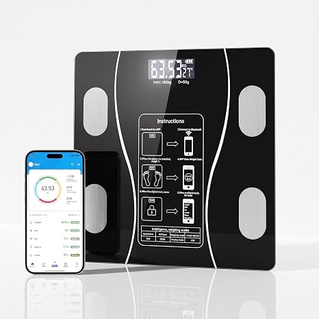 ARVALE Akıllı Bluetooth Tartı | Vücut Analizli Dijital Baskül – 180 kg, LCD Ekran, Mobil Uyumlu