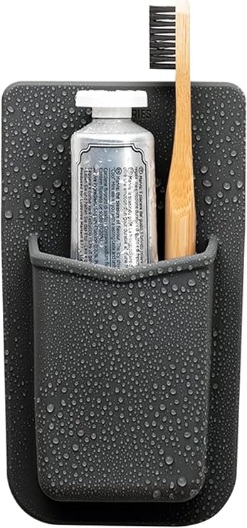 TOOLETRIES The Henry Essentials Holder, Bathroom Organizer - Charcoal | Silicone bathroom organiser with a reusable adhesive mount for everyday toiletries and grooming essentials.
