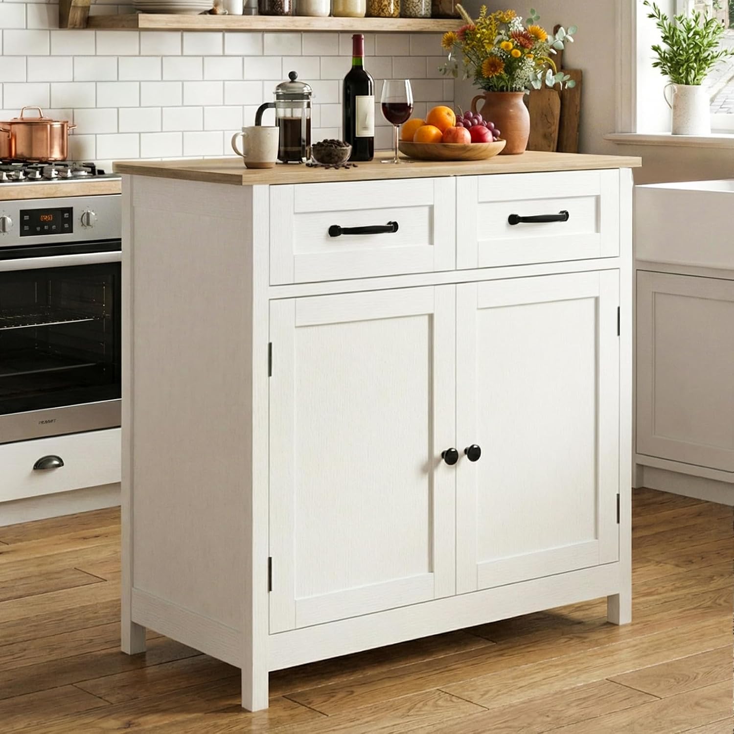 MAXLEAD White Sideboard Cabinet with Drawers, Freestanding Kitchen Storage Unit for Living Room Furniture for Dining Room, Hallway