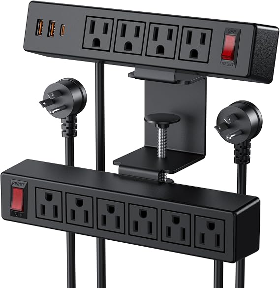 VILONG Dual Layer Desk Clamp Power Strip, 20W USB-C, 700J Surge Protector