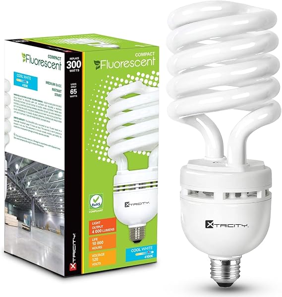 Xtricity CFL, 65W (300 Watt Equivalent), High Lumen 4000 Light Bulb, 4100K Cool White T5 Spiral, Compact Fluorescent, 4000 Lumens, E26 Medium Base, 120V, UL Listed