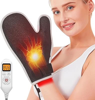 JOBYNA Red Light Therapy Glove, 850nm Near Infrared Light & 660nm Red Light for Hand Wrist Finger, Auto Shut Off & Adjustable Temperature, USB or Outlet Power Supply