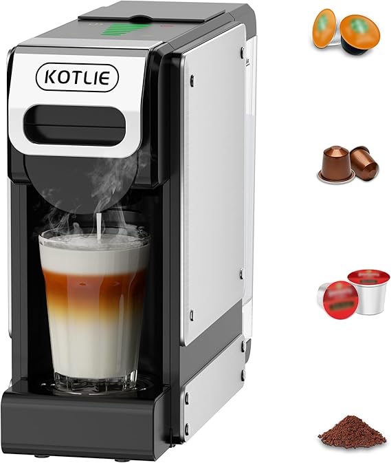 KOTLIE 19 Bar Single Serve Coffee Maker for K*cup, Nes Original,Dol*e Gusto,and Grounds, 34 Oz Reservoir with 7 Water Flow Settings, Ideal for Homes, Offices and RVs (ST-550)