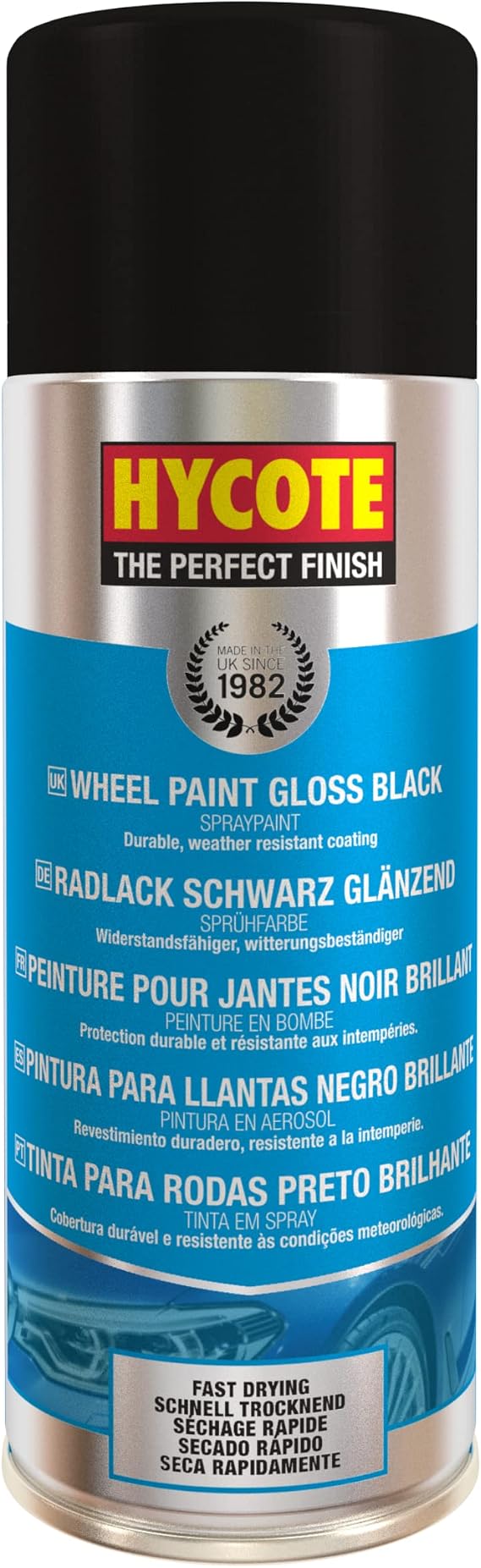Hycote Wheel Spray Paint, Gloss Black, 13.5 Oz - Fast Drying Spray Paint for Automotive Rims, Durable & Weather Resistant Finish, For Use on All Surfaces Including Alloy, Steel, or Plastic, 400ml