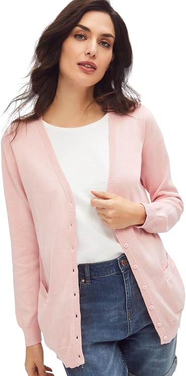 ellos Plus Size V-Neck Button Front 100% Cotton Everyday Cardigan