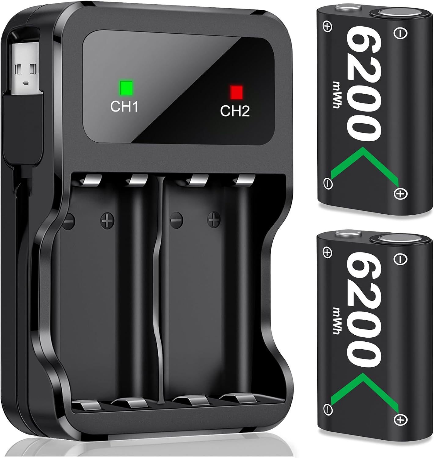 HELLCOOL Rechargeable Battery Pack for Xbox One/Series X|S Controller, 2x6200mWh High Capacity Battery Pack with Charger/LED Indicator/25H Playtime, Compatible with Xbox One/S/X/Elite, Series S/X