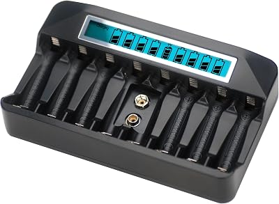 Battery Charger 8 Bay for Ni-MH Ni-CD AA AAA 9V Rechargeable Batteries,Battery Charger with Larger LCD Screen,Independent Control AAA Charger -Black