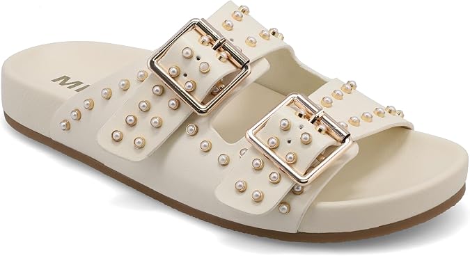 MIA Shoes Brooklyn Women's Footbed Slide Sandals, Studded Vegan Leather