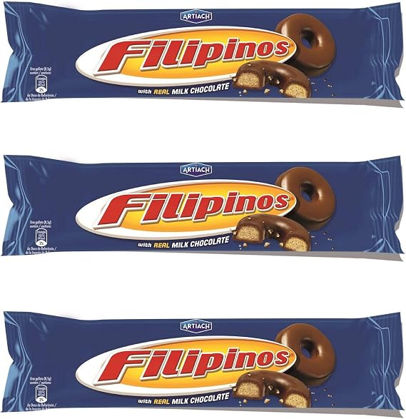 3x Filipinos Milk Chocolate Tea Biscuits, 128 gr from Artiach Spanish Cookies from Spain