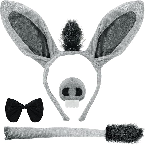 Donkey Costume Ears-Tail-Headband-Tie Accessory Set: Donkey Ears Headband Tail Nose And Bow Tie Characters Costume - for Halloween Cosplay Kit Carnival Music Festival - for Dogs
