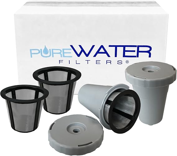 PureWater Filters Two My Cup Pods with 2 Extra Mesh Filters Compatible for Keurig Single Serve Brewer Models K10 K45 K55 K65 K75 Platinum Plus