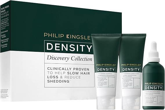 Philip Kingsley | Density Discovery Collection | Full Size Scalp Drops, Thickening Shampoo & Conditioner | Hair Thinning & Scalp Care Regime | Strengthen & Volumise | 85ml, 75ml, 75ml