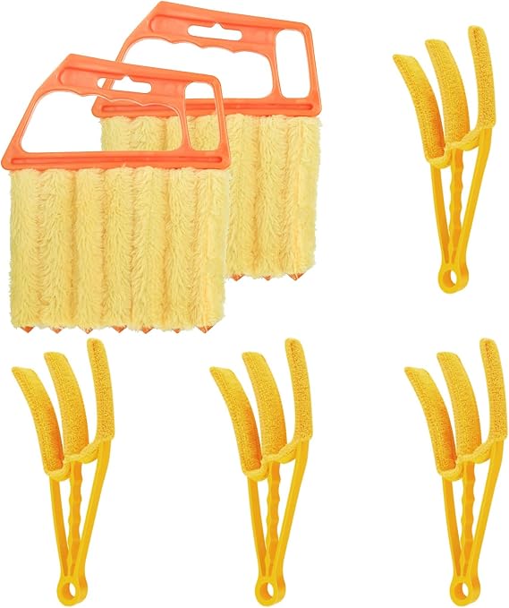 6pcs Window Venetian Blind Cleaner Duster Tool, Include 4pcs 7 Finger Blind Duster Brush & 2pcs Shutter Cleaner Brushes, Air Conditioner, Wood