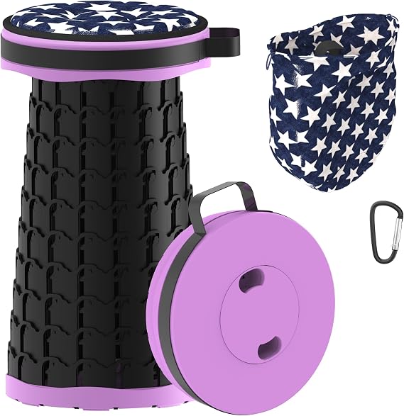 ALEVMOOM 2026 Upgraded 18.1" Collapsible Stool with Cushion & Carry Bag, 600lbs Max Weight Portable Telescoping Stool, More Sturdy Lightweight Retractable Seat Folding Chair for Camping & Outdoors
