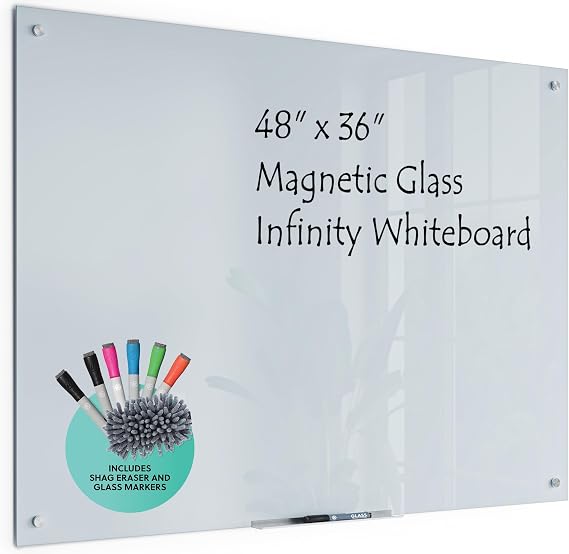 U Brands Magnetic Glass Dry Erase Board, White Board, 48 x 36, Value Pack