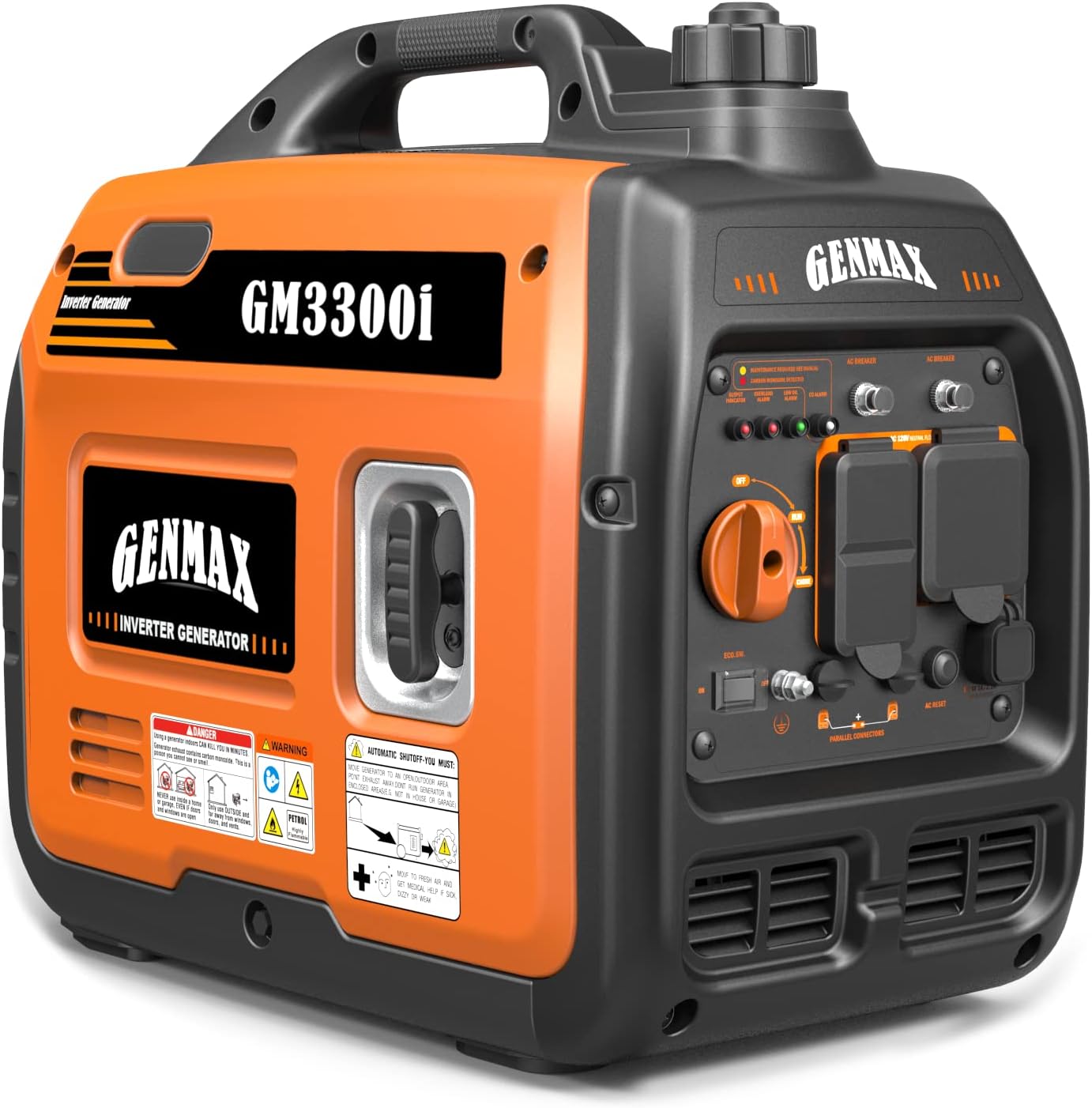 GENMAX Portable Inverter Generator, 3300W Ultra Quiet Gas Motor, EPA Compliant, Eco Mode Function, Ultralight for Home and Camping Use (GM3300i)