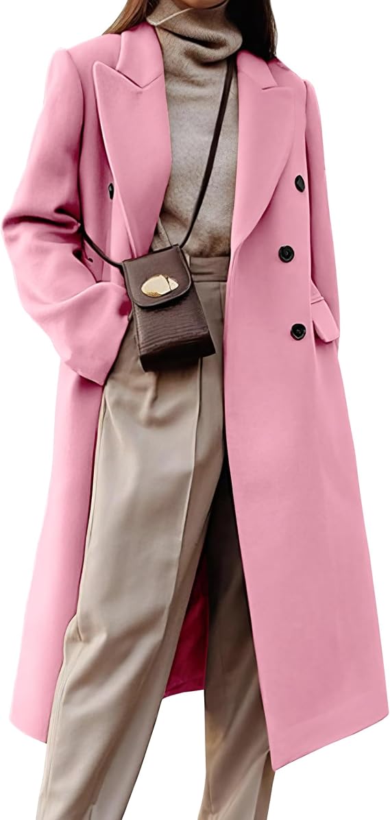 Kinghua Women Autumn Winter Elegant Peacoat Double Button Long Trench Coat