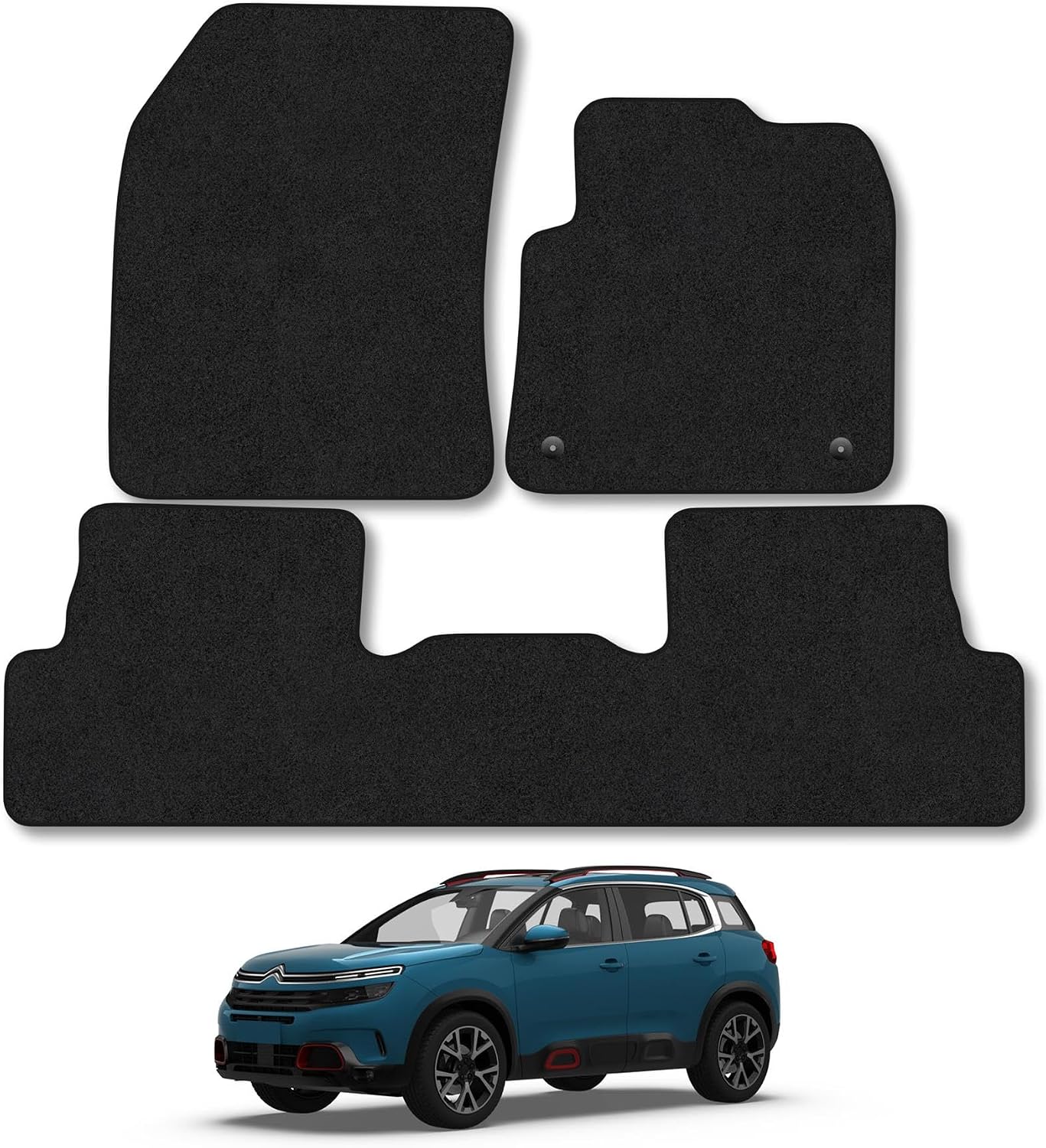 Citroen C5 Aircross (2019+) Car Mats Accessories Tailored Fit Carpet Floor Mats Non Slip Black Trim Full Coverage Compatible Accessory Front Rear Set Anti Slip Granulated Backing Hand-Finished Clips