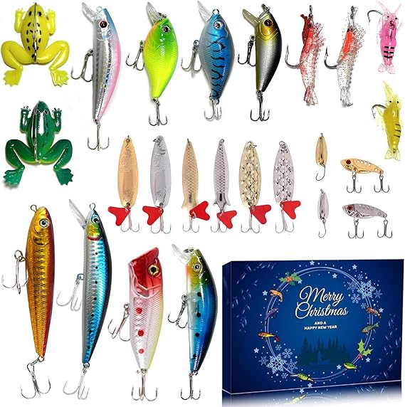 Fishing Advent Calendar 2025-24 Days Christmas Countdown Fishing Lures Set, Xmas Gift for Adult Men Women Teen Boys Girls Fishing Lovers