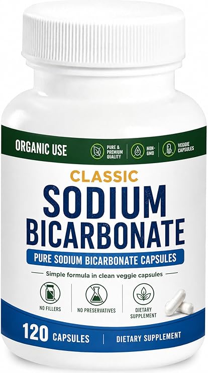 Classic Sodium Bicarbonate 650mg Natural Organic Use Sodium Bicarbonate Powder Pills Sodium Bicarbonate Tablets (caps) Stomach Acid Alkalinity 120caps