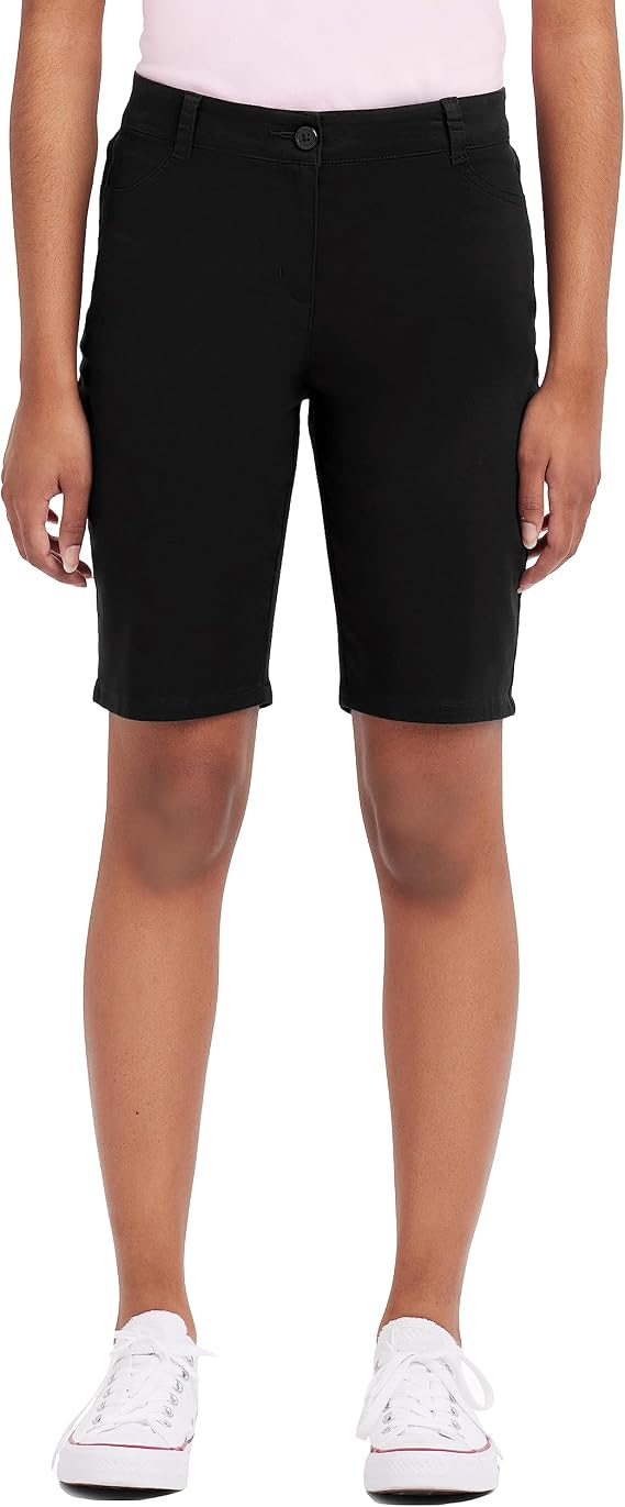 IZOD Juniors Uniform Bermuda Shorts, Skinny Style with Hook & Eye Closure, Stretch Twill Fabric