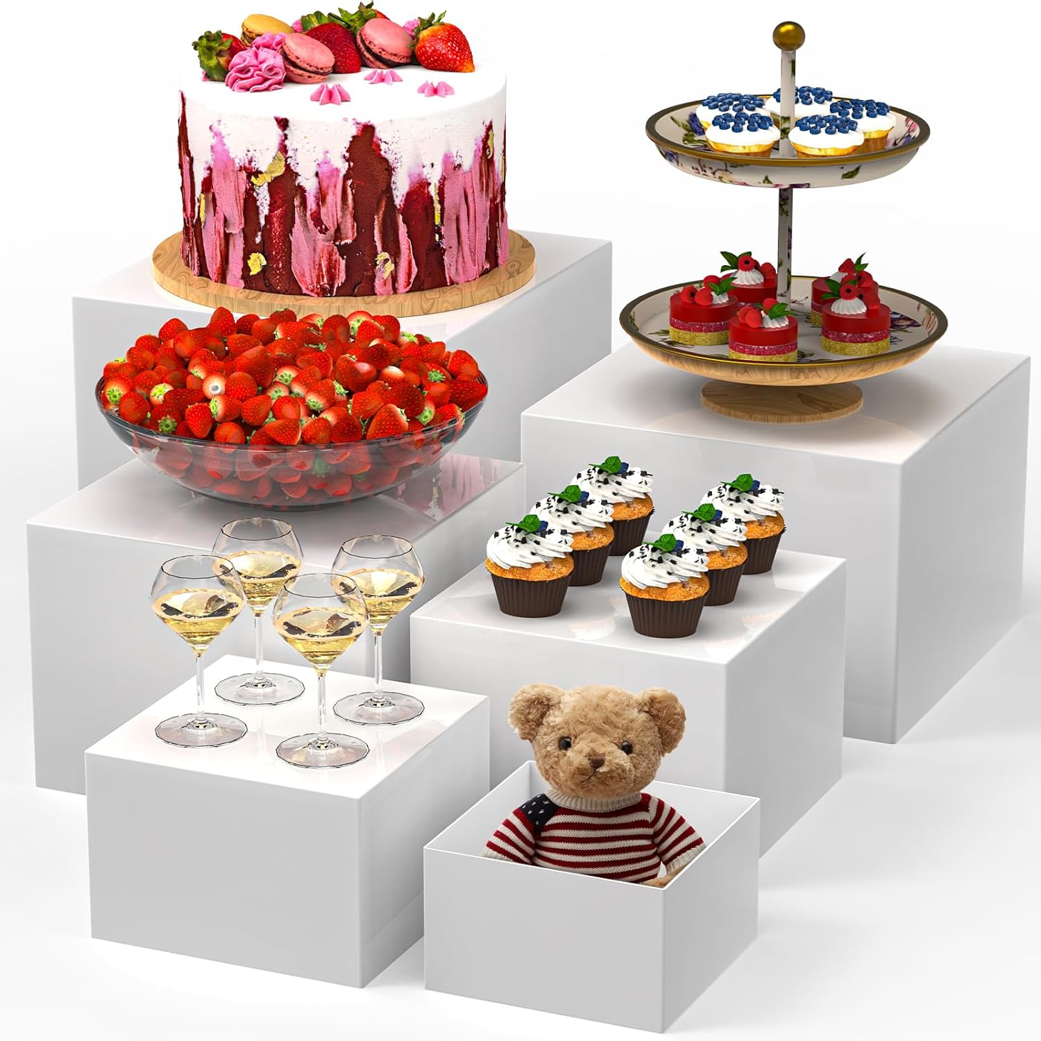 6 Buffet Stands & Stands, Food Stands for Buffet Table, Catering, Dessert, Cake, Party, Collectibles, Jewelry, Cube Boxes, Nesting Risers