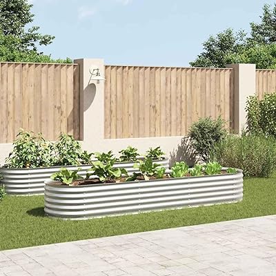 Garden Raised Bed, Raised Flower Bed Horse Trough planters Gardening Box Patio planters Suitable for Corridor Courtyard Orchard Nursery 126x31.5x17.3 Galvanized Steel Silver